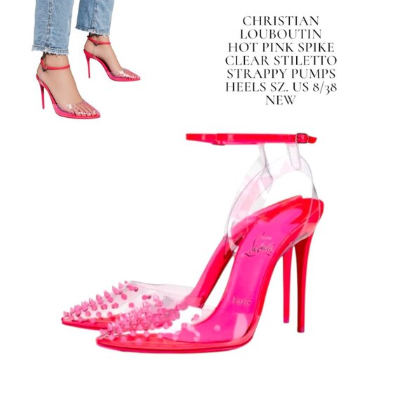 Authentic‎ Christian Louboutin Hot Pink Spiked Stilettos Pumps sz. 8/38 NEW - Picture 1 of 9